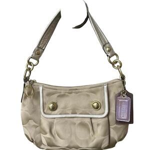 Coach Poppy Groovy Tan and Cream Signature Jacquard Hobo Bag, great Condition